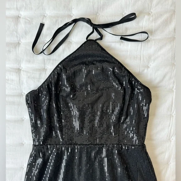 Reformation Small Sidney Black Sequin Halter Mini Dress - Picture 10 of 13